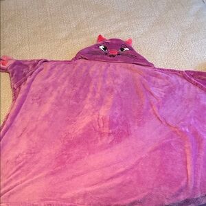 Plush Purple Cat Hooded Throw Blanket